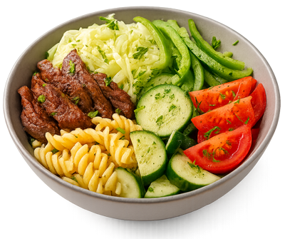Mediterranean Pasta Beef with Salad